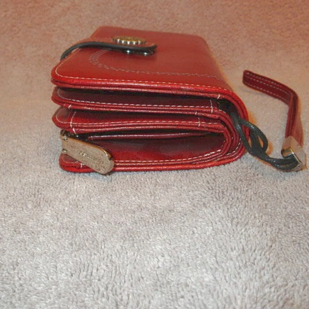 Bostanten Red Leather Wallet RFID Blocking Lomy Travel Wristlet Credit Card NEW
